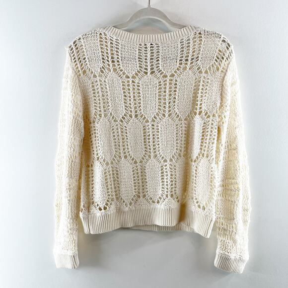 Free People Cotton Crochet Long Sleeve Crewneck Sweater Ivory Large - Picture 8 of 10